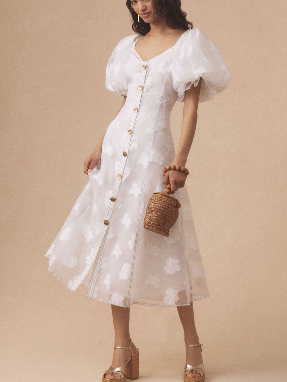Let Me Be Puff-Sleeve Sheer Midi Dress
